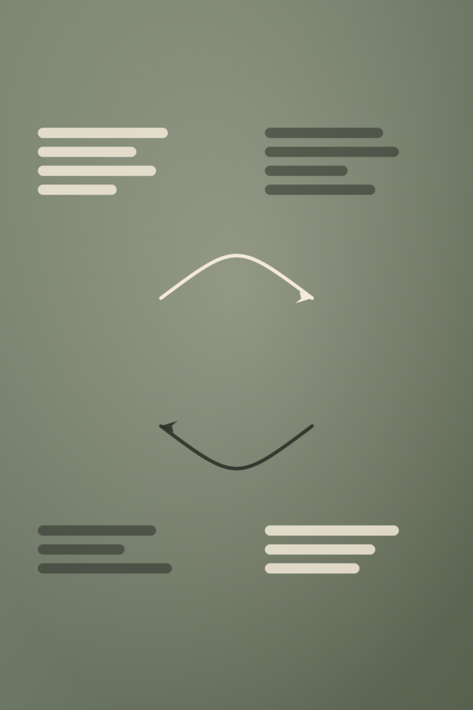 Two blocks of text exchanging content in both directions